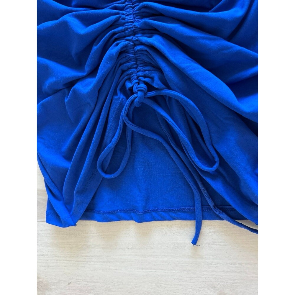 Velvet Ruched Drawstring V-Neck Long Sleeve Mini Dress - Picture 3 of 3
